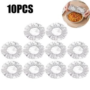 (Manila Ship) KEBETEME 50pcs Aluminum Foil Insulation Cover Reusable Elastic Food Wrap Heat Resistant Bowl Plate Lid For Kitchen Microwave Oven Picnic Takeaway