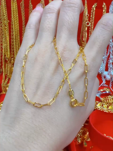 Pawnable 18K Saudi Gold Nasasangla 100% Original Super Thin Paper Clip Necklace Hypoallergenic non tarnished