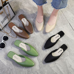 Summer 2025 Flat Low Heel Slip-On Womens Sandals Half Slippers Pointed Toe Lazy Persons Slippers Casual PVC Fiber Upgraded