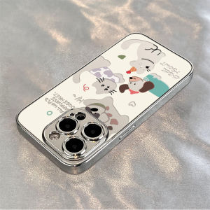 Full Cover Green Coat Dog Cat Phone Case for Apple 16Promax Mirror Surface Anti-Fall Simple Design Protective Shell for iPhone 14 pro