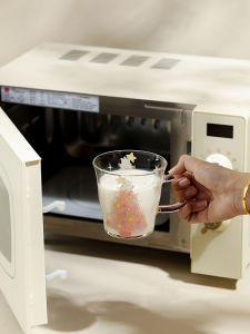 High Borosilicate Glass Milk Cup with Handle Microwave Safe Heat Resistant Water Cup Milk Cup Blue Lotus European Style Cartoon