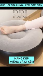 Ghế hơi tựa lưng bọc nhung cao cấp có đệm hơi lót chân tặng kèm bơm điện - Ghế hơi thư giãn gồm ghế và đôn