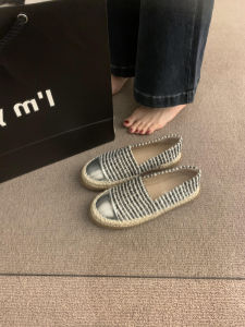 Womens Fisherman Shoes Spring Autumn New Fashion Flat Bottom Color Block Straw Weave Slip-On Thick Bottom Loafers Casual Flats