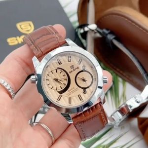 นาฬิกาข้อมือผู้ชาย แบรนด์แท้ SKONE สายหนัง มีวันที่ ดีไชน์นักธุรกิจ แถมกล่องกระดาษแบรนด์ฟรี