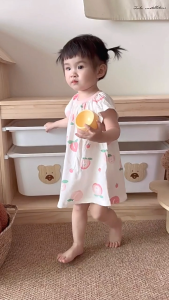 100% cotton váy em bé tay áo ngắn nhẹ và mỏng thoáng khí váy nữ mùa hè mềm mại và thoải mái