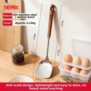 Thermos | High-temperature Resistant Thickened Walnut Wood Handle Stainless Steel Spatula