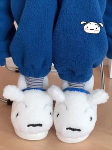 XIXITIAO White Bag Heel Fleece-lined Thermal Furry Shoes Womens Winter Home Indoor Drooping Feeling Cotton Slippers Crayon Xiaoxin