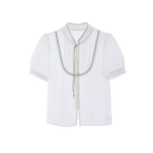 Bovelan Qingyu Hua Man New Chinese Style Short Sleeve Shirt Top Green Floral Half Skirt Hanfu Set for Young Women Summer 2024