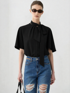 AMII | Elegant French Style Tied Bow Bell Sleeve Blouse