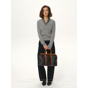 SHEITAOZI | V-Neck Solid Color Loose Fitting Long Sleeve Sweater