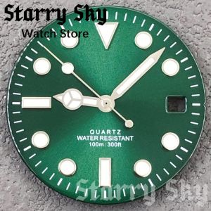 Starry Sky 29mm Sunburst Glossy Matte Watch Dial With Green Luminous Watch Hands Fit RONDA 515 Quartz Movement Watch Accessories