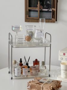 ชั้นวางของใสแบบเรียบง่าย ชั้นวางของสองชั้นสำหรับจัดระเบียบในห้องนอน ชั้นวางของสำหรับแก้วน้ำและเครื่องสำอางในครัว