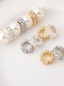 ลูกปัดชุบทอง 14K ขนาดใหญ่ ลูกปัดรูปวงกลมสำหรับทำเครื่องประดับ DIY ลูกปัดแยกชิ้น ลูกปัด Zirconia ลูกปัดล้อทองแดง