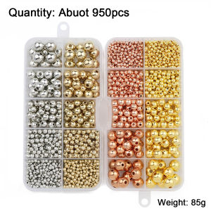 950PCS 3/4/6/8/10MM CCB Gold Silver Color Spacer Round Loose Beads DIY Set Box For Bracelet Necklace Jewelry Making Accessories