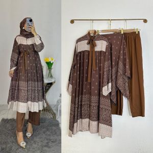 SET LONG TUNIK SHIREN SET HIJAB FREE BELT Matterial Rayon diamond mix crinkle airflow  Bahan tebal tidak nerawang adem mel-mel lembut menyerap keringat nyaman saat di pakai Muslim Baju Celana Panjang Kancing Kerah