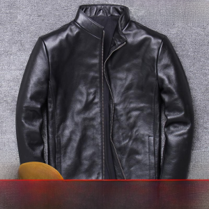 New Arrival First Layer Cowhide Leather Leather Coat Men Middle-Aged Stand Collar Leather Jacket Business Casual Minimalist Leather Coat Spring & Fall