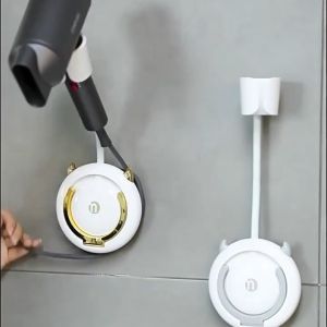 1pc Universal Adjustable Hands-Free Hair Dryer Holder - 360° Rotating Wall Mounted Storage Rack with Non-Punching Design Space-Saving Bathroom Accessories for Easy Organization