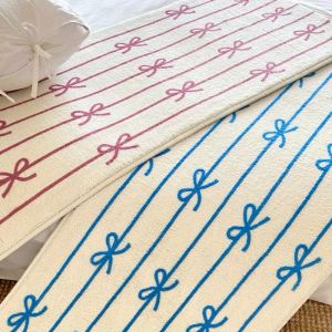 VIKAMA น่ารักโบว์อินสไตล์ห้องนอนเสื่อข้างเตียงเสื่อกันลื่นห้องนั่งเล่นห้องอ่านหนังสือตกแต่งตกแต่งบ้าน