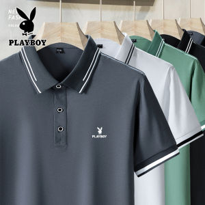 PLAYBOY Fashion Mens Striped Polo Short Sleeve Mens POLO Shirt Casual Student T-shirt Slim Fit Top
