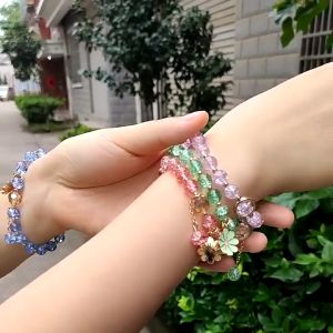 Lovely Crystal Beads Daisy Charm Fortune Bracelet for Women Girls Wrist Chain Bangle Jewelry