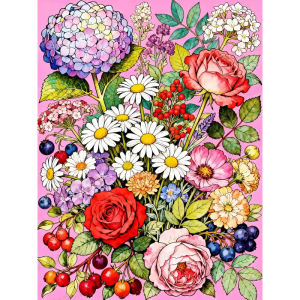 Jigsaw Puzzle 500 1000 1200 2000pcs Colorful Floral Garden With Roses Daisies Hydrangeas And Berries For Adults Stress Relief