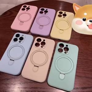 360° Rotating Ring Stand Magnetic Case for Magsafe IPhone Air 17 16 15 14 13 12 Pro Max i17 Mag Safe Liquid Silicone Phone Cover