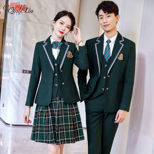 ชุดสูทผู้หญิงสไตล์วิทยาลัยอังกฤษชุดสามชิ้นสำหรับฤดูใบไม้ผลิและฤดูใบไม้ร่วง JK ชุดใส่ในสวนเรียบหรูสำหรับเด็กชุดทำงานสำหรับครู