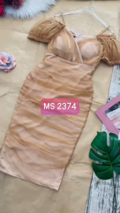 MyDu Shop | Đầm Thun Lưới MS 2374 – Trễ Vai Nhún Thân Cổ Tim Chéo Quyến Rũ