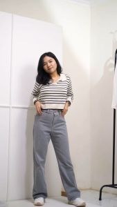 Highwaist Kulot Jeans Wanita Loose - Grey Koreans Style Fashion Terbaru 2024
