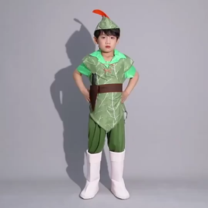 Carlania Peter Pan Costume Set for Kids Green Top Pants Belt Hat Toy Knife Elf Ears Shoes