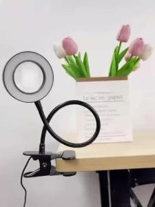 LED Clip On Desk Lamp 5X Magnifying 3 Colors 10 Brightness 360° Gooseneck Eye-Care Reading Light for Student Dorm Office Bed