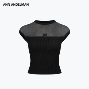 ANN ANDELMAN | Sheer Thin Spliced Shoulder Knitted Sleeveless Top
