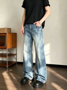OUMULONG | Quần Jeans Nam Phong Cách Vintage In Sét Xanh Đỏng Đào