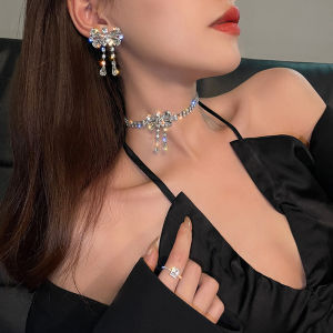 Butterfly Tassel Necklace Light Luxury Clavicle Chain Necklaces Jewelry Accessories Earrings Set Gift Korean Fashion