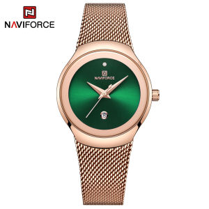 NAVIFORCE NF5004 นาฬิกาข้อมือแฟชั่น ปฏิทินสแตนเลส น้ำเพชร ผู้หญิง นาฬิกา ของ ลำลอง