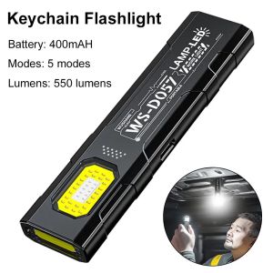 LED Keychain Flashlight Type C Rechargeable 550LM Portable Mini Torch Pocket Lantern Flood Work Light With Magnet For Emergency