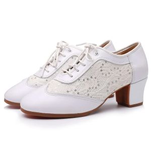 Summer Genuine Leather Latin Dance Shoes Female Adult Soft Sole National Standard Dance Social Square Dance Spring and Autumn Sailor