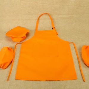 【COD&Local Ship】Kids Apron Plain Chefs Kindergarten Baby Baking Cooking Painting Tablie Apron + hat set