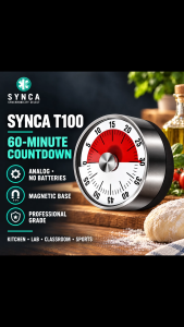 Kitchen Timer Professional 60 Minute Countdown Timer SYNCA T100 Analog Timer Magnetic Stainless Steel Grade Lab - Cooking - Culinary - Classroom - Sports