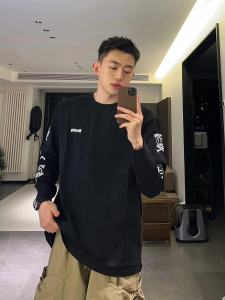 Áo Thun Cotton Đen Dài Tay Rộng Rãi Phong Cách Đường Phố Mỹ Dành Cho Nam in Hình Xương Quái Vật Thương Hiệu Không Có Thương Hiệu