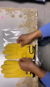 9.5 inch 1 Pair Yellow Leather Work Glove Soft Thick Sheepskin Flexible Fitted Velcro Strap Welding Sarung Tangan Glove