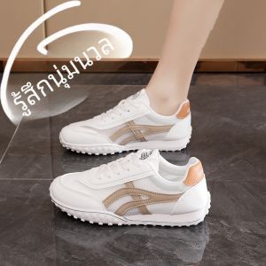 รองเท้ากีฬาผู้หญิง ระบายอากาศได้ดี ทรงส้นแบน ทรงสี่เหลี่ยม สวมใส่สบาย รองเท้าวิ่งสำหรับนักเรียน รองเท้าผ้าใบสีขาว