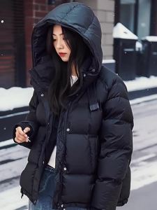 Hooded Medium Winter Down Jacket Women Warm