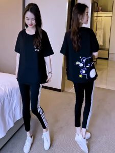 Loose Fit Cotton T-Shirt Womens Summer round Neck Mid-Length Sleeveless Top Korean Style Printed Casual Comfortable Tee