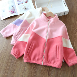 Girls Fleece Jacket Zipper Collar Warm Autumn Winter Outerwear Childrens Polyester Fiber Thickened Stand Collar Zipper Top