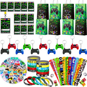 Potdemiel | 110 Pcs Gamer Party Favors Set-Video Game Wristband Slap Bracelets Keychain Vip Pass Ticket etc Video Game Party Favors for Kids