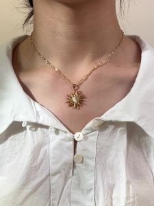 Đá Kim Cương Giả Mặt Trời Trăng Mặt Trời Mặt Trăng Mặt Dây Chuyền Vòng Cổ Cho Nữ Thiết Kế Độc Đáo Retro Ba Trong Một Hàng Ngày Đa Năng Trang Sức Thời Trang