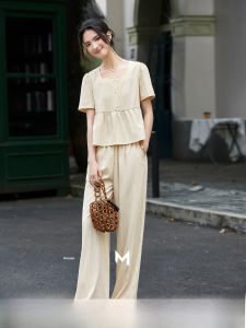 Vimly | Commuting Casual Khaki Suit For Women With Squared Collar And Straight Trousers