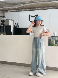 Hight Waist Baggy Jeans for Kids Girls Loose Fit Maong Jeans Straight Wide Leg Denim Pants for Girls Denim Pants for Aged 5 To 13yrs