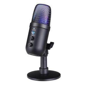 USB Gaming Microphone for PC Condenser Podcast Mic for Studio Recording Headphone Jack RGB Noise Cancellation with Mute Button